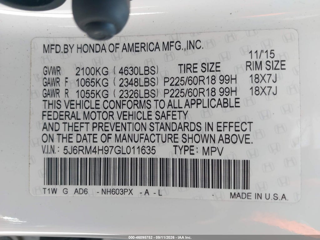 2016 Honda CR-V Touring photo 9