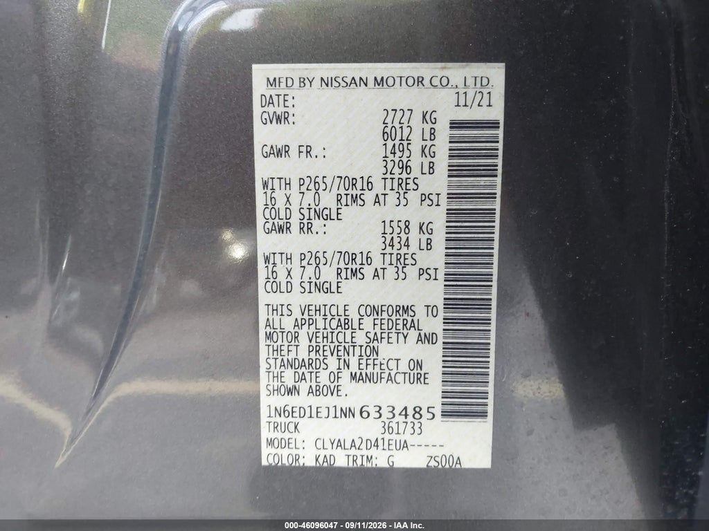 2022 Nissan Frontier S 4X2 photo 9