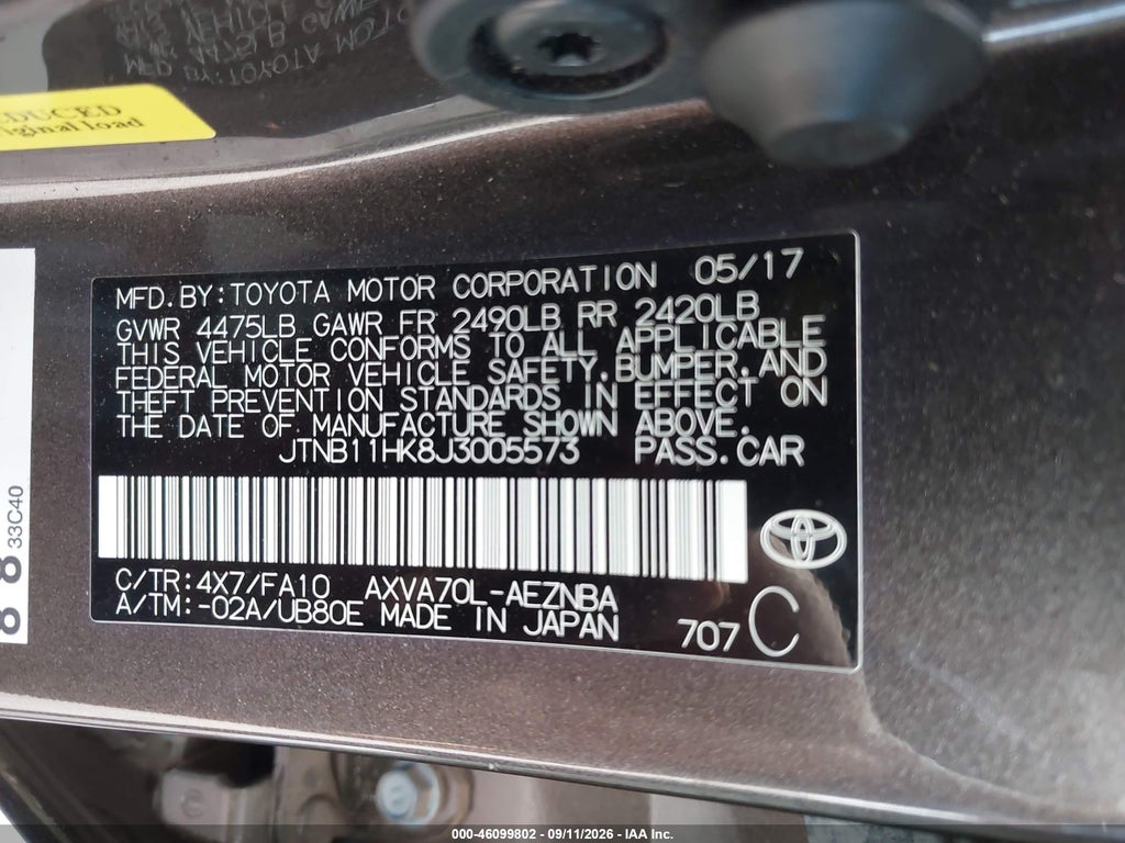 2018 Toyota Camry LE photo 9