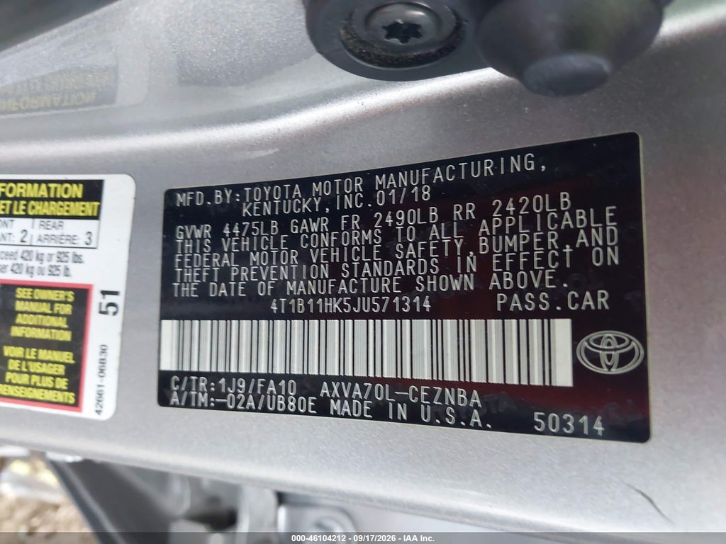 2018 Toyota Camry LE photo 9