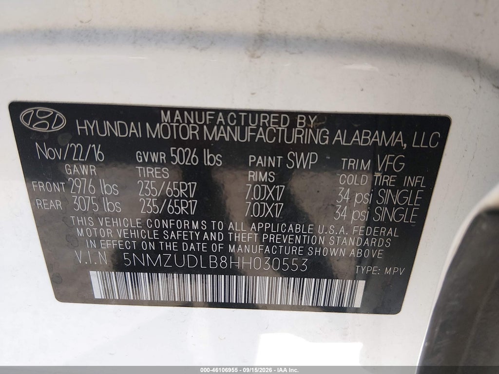 2017 Hyundai Santa FE Sport 2.4L photo 9