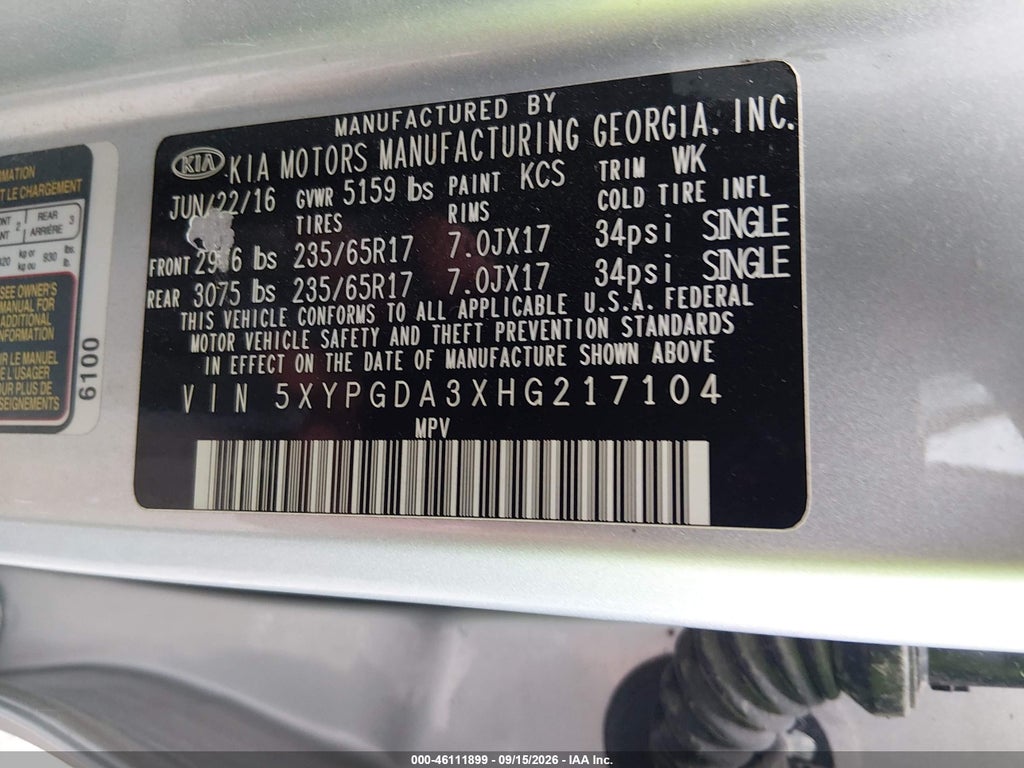 2017 Kia Sorento 2.4L LX photo 9