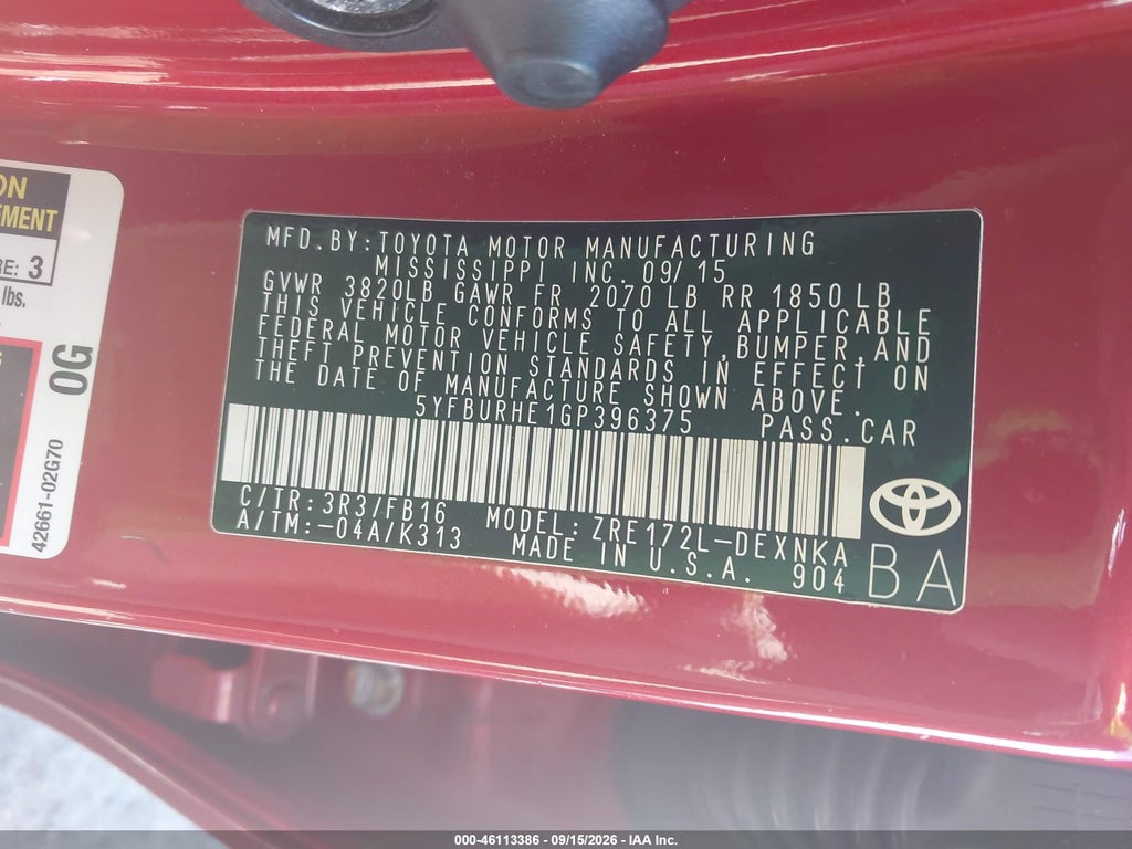 2016 Toyota Corolla LE photo 9