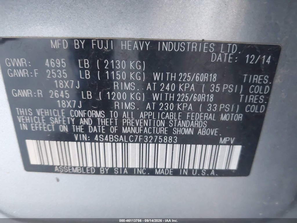 2015 Subaru Outback 2.5I Limited photo 9