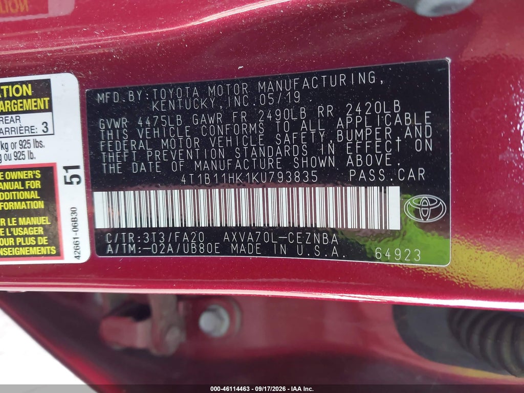 2019 Toyota Camry LE photo 9