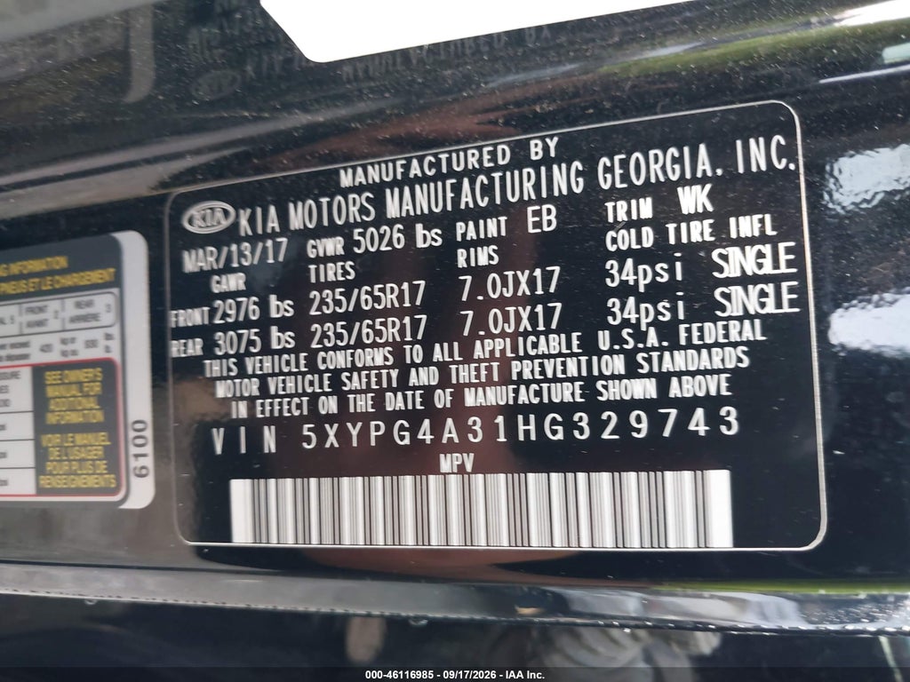 2017 Kia Sorento 2.4L LX photo 9