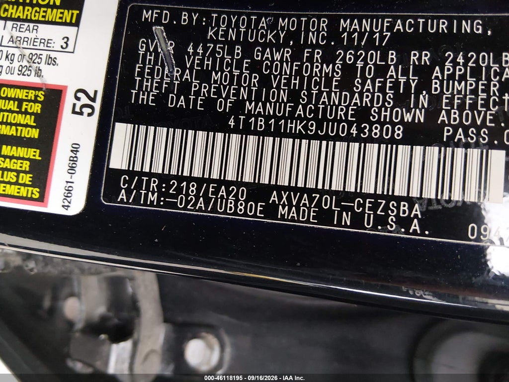 2018 Toyota Camry SE photo 9