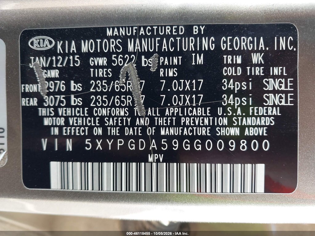 2016 Kia Sorento 3.3L LX photo 9
