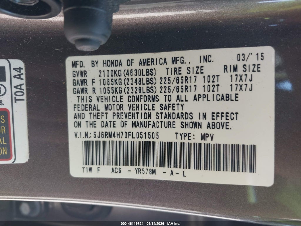 2015 Honda CR-V EX-L photo 9