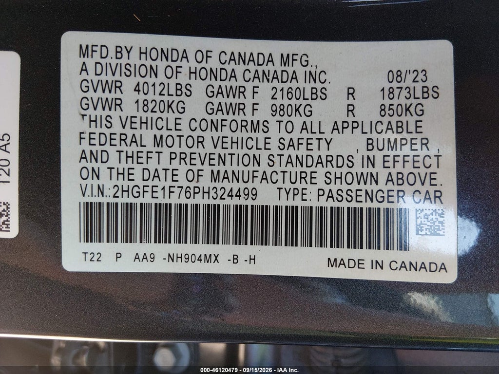 2023 Honda Civic EX/EX W/O BSI photo 9