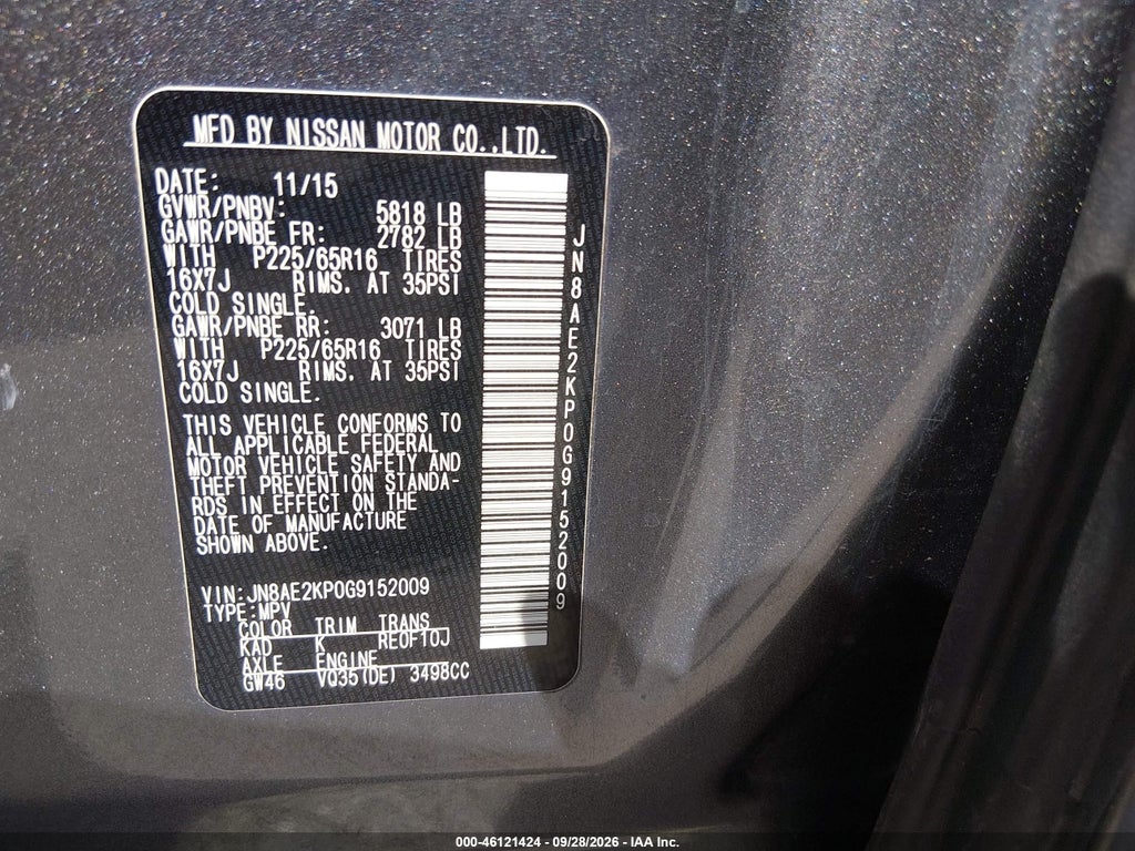2016 Nissan Quest Platinum/S/SL/SV photo 9