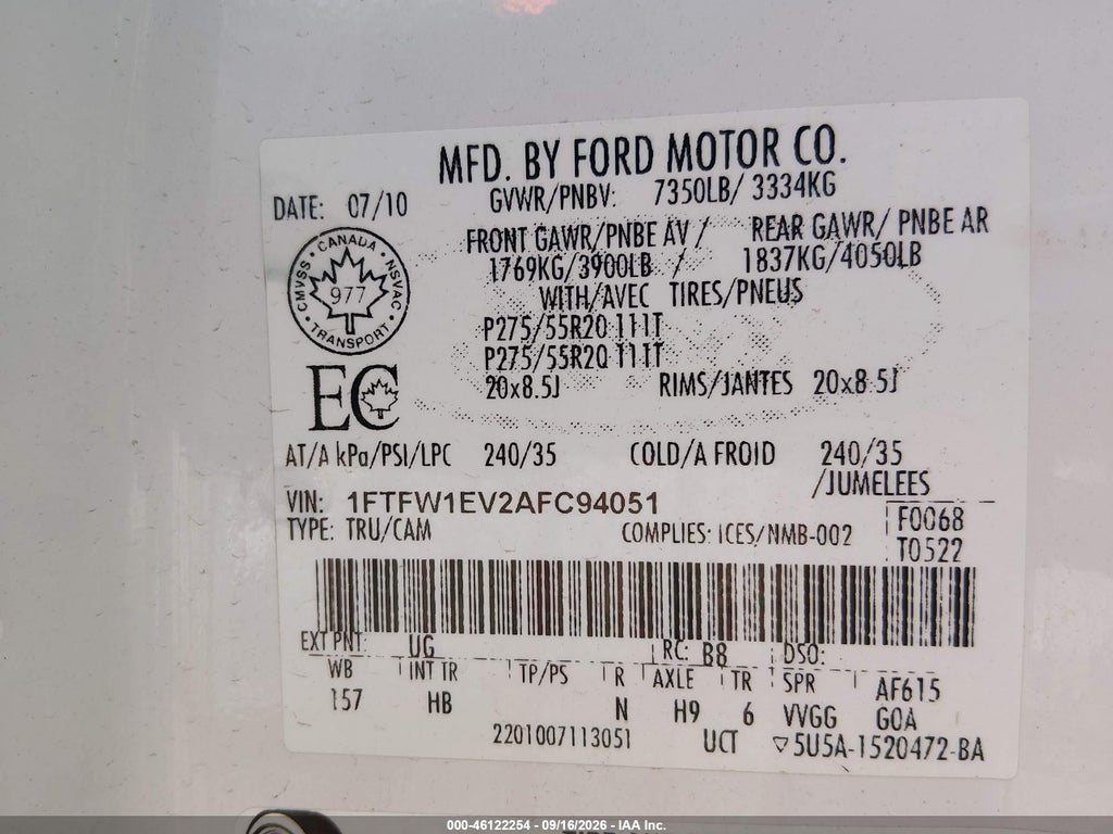 2010 Ford F-150 FX4/Harley-Davidson/King Ranch/Lariat/Platinum/XL/XLT photo 9