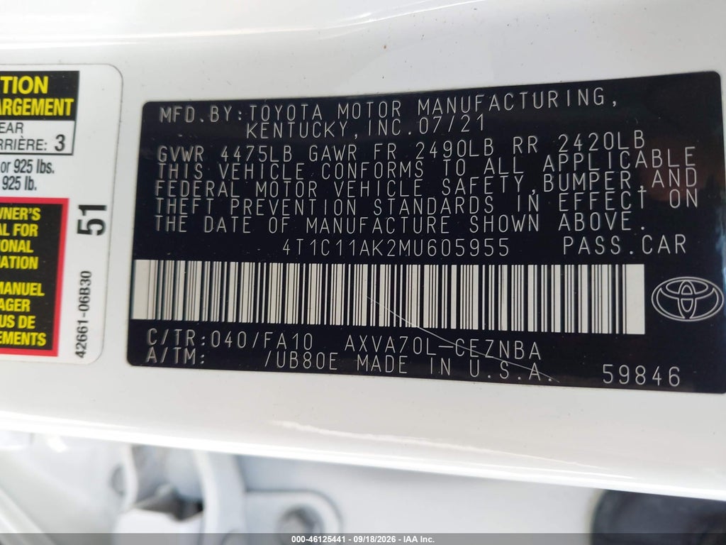 2021 Toyota Camry LE photo 9