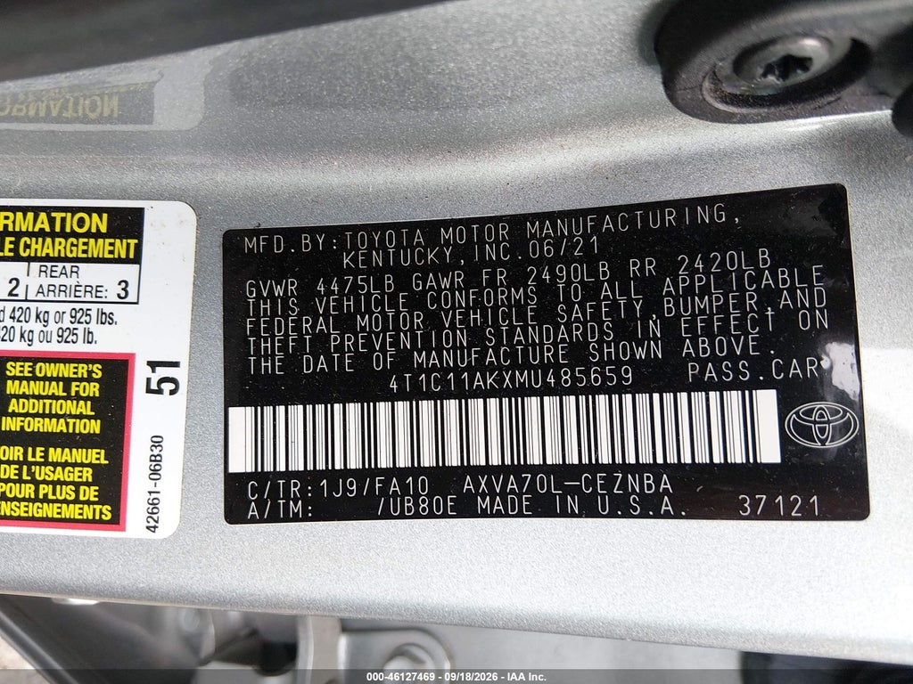 2021 Toyota Camry LE photo 9