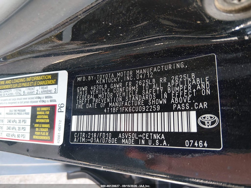2012 Toyota Camry LE photo 9