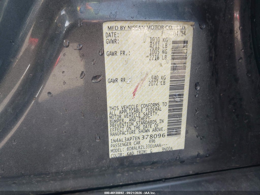 2014 Nissan Altima 2.5/2.5 S/2.5 SL/2.5 SV photo 9