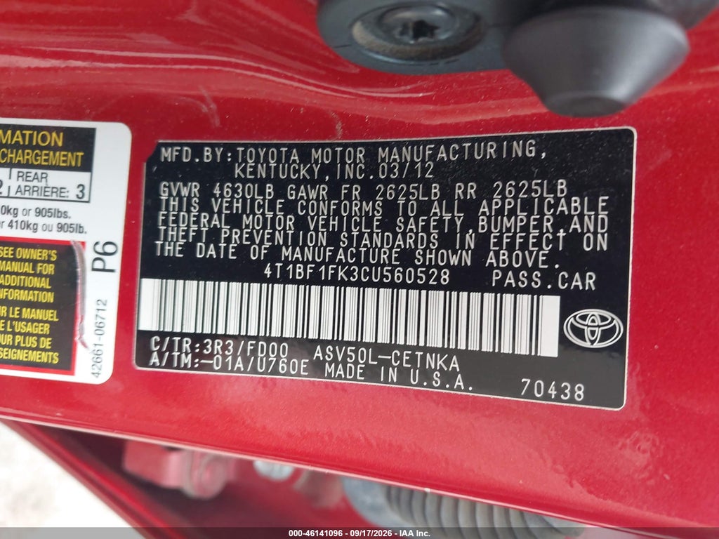 2012 Toyota Camry LE photo 9
