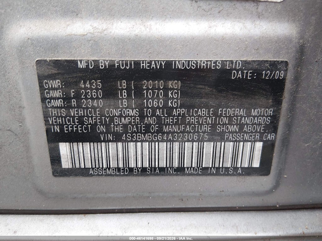 2010 Subaru Legacy 2.5I Premium photo 9