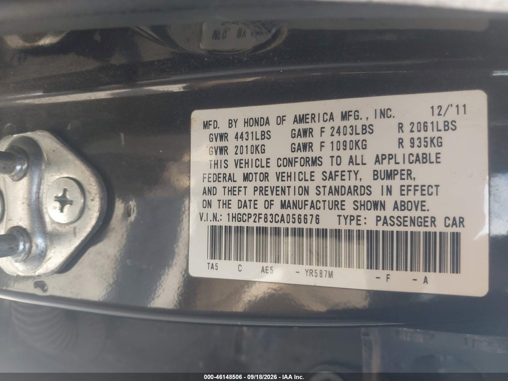 2012 Honda Accord 2.4 EX-L photo 9
