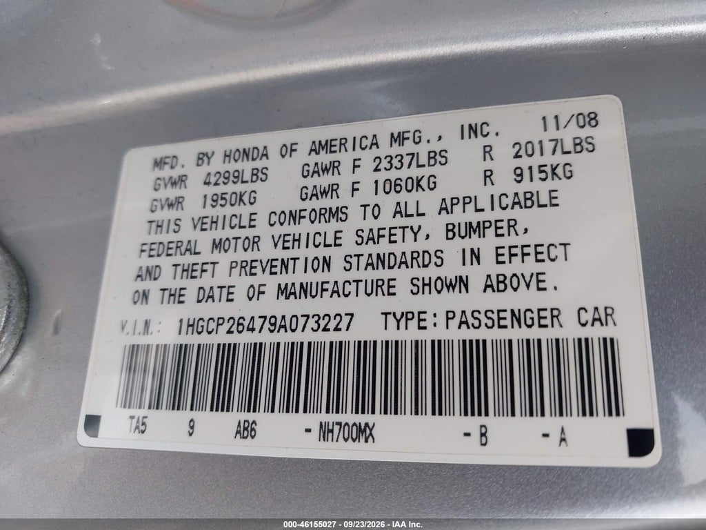 2009 Honda Accord 2.4 LX-P photo 9