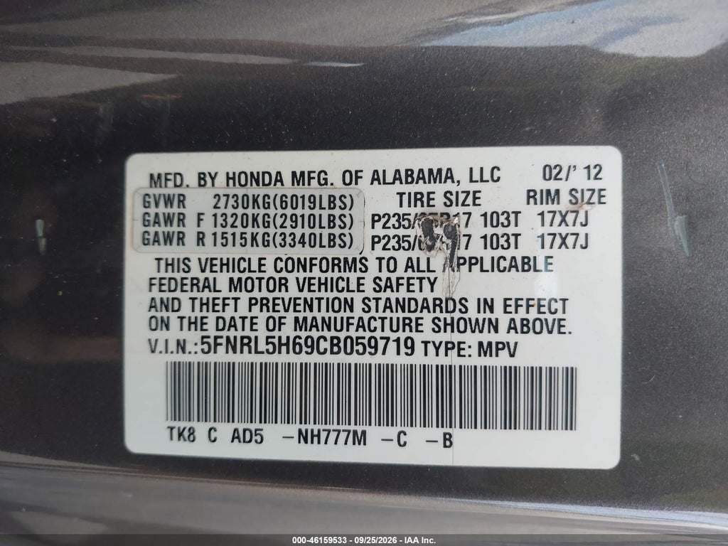 2012 Honda Odyssey EX-L photo 9