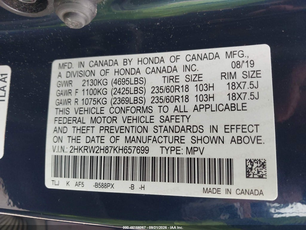 2019 Honda CR-V EX-L photo 9