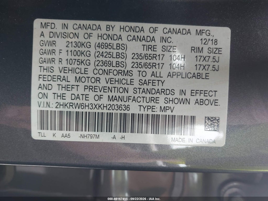 2019 Honda CR-V LX photo 9