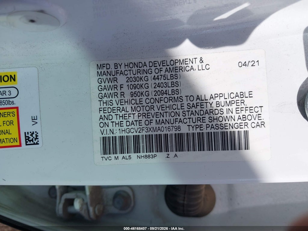 2021 Honda Accord Sport 2.0T photo 9