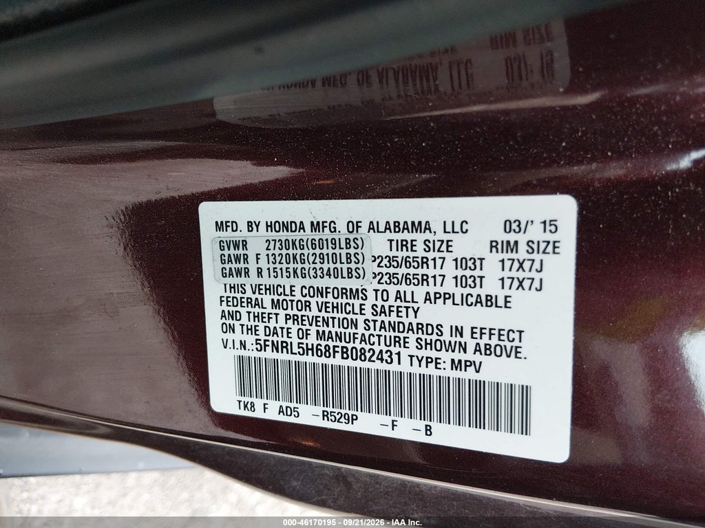 2015 Honda Odyssey EX-L photo 9