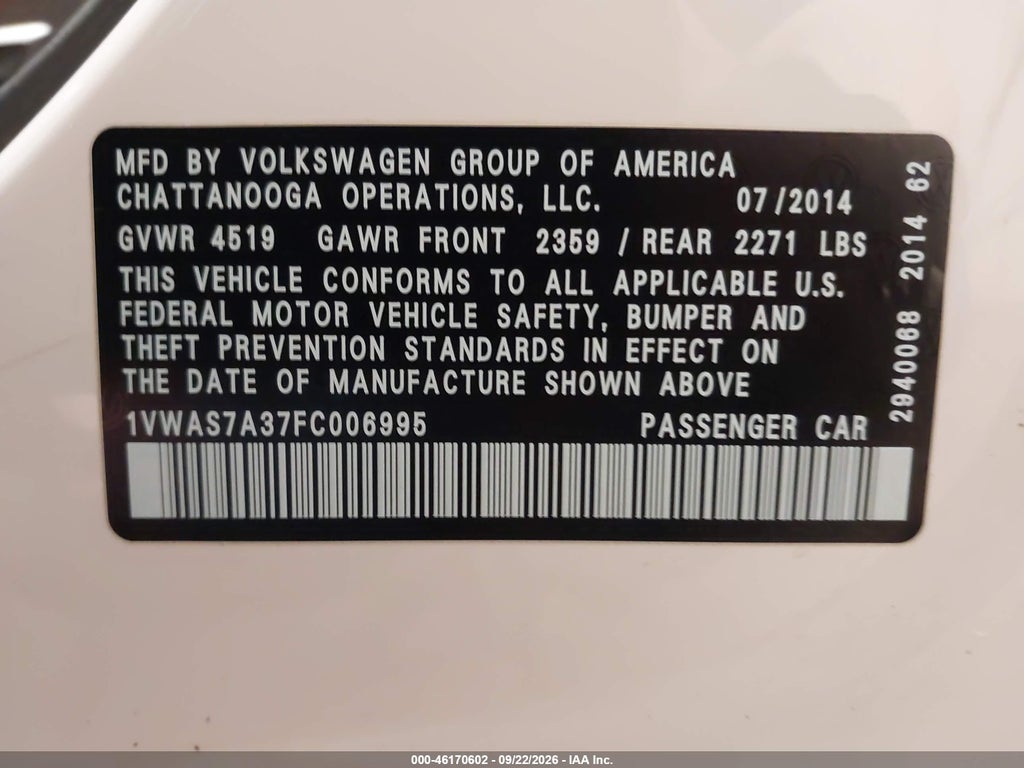 2015 Volkswagen Passat 1.8T Wolfsburg Edition photo 9