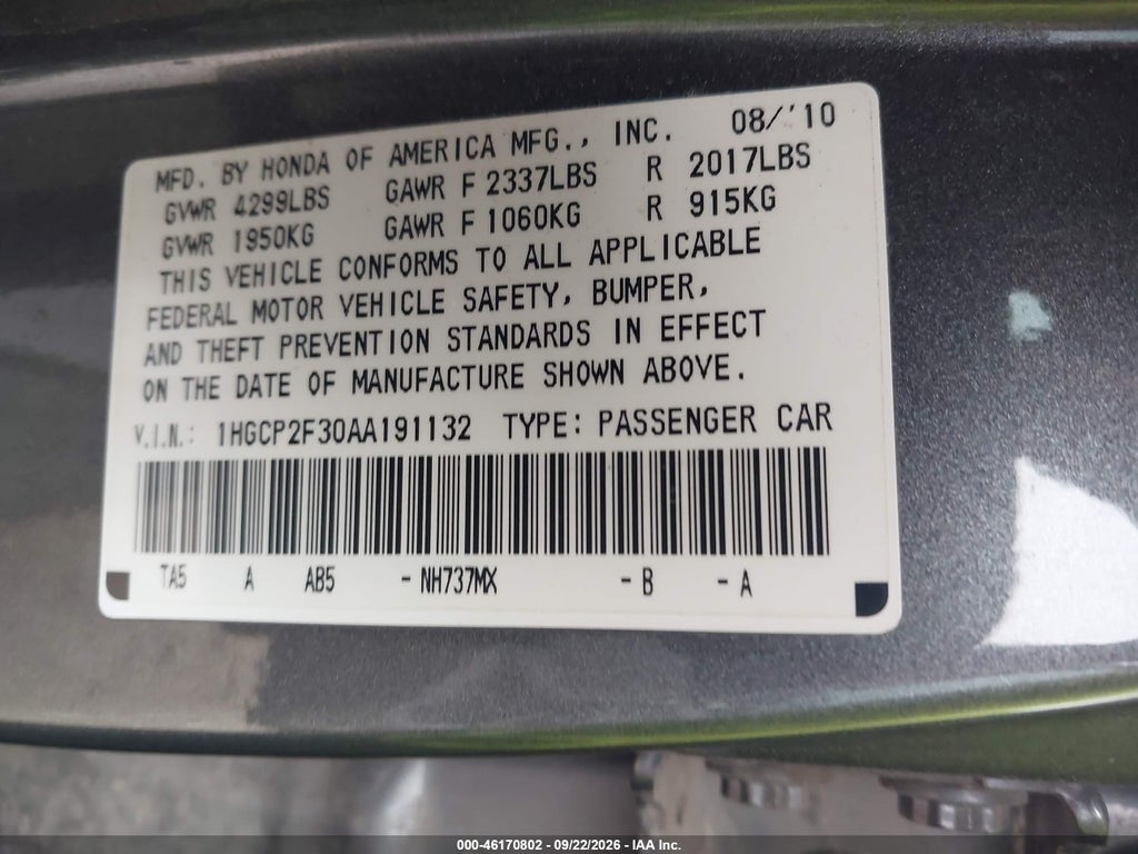 2010 Honda Accord 2.4 LX photo 9