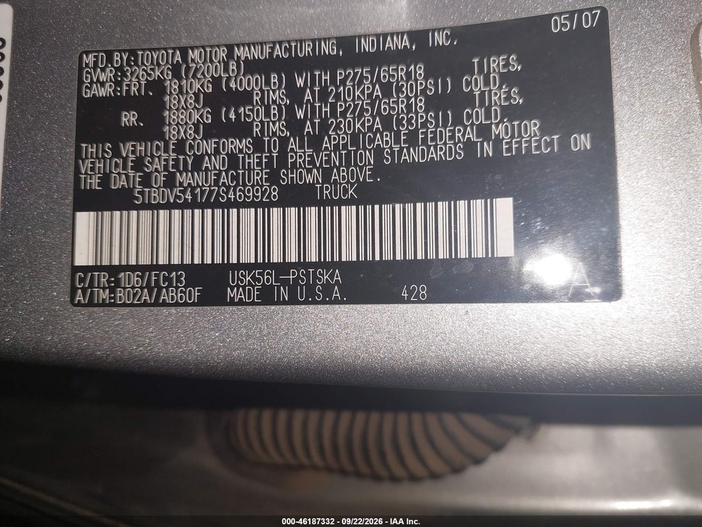 2007 Toyota Tundra SR5 5.7L V8 photo 9