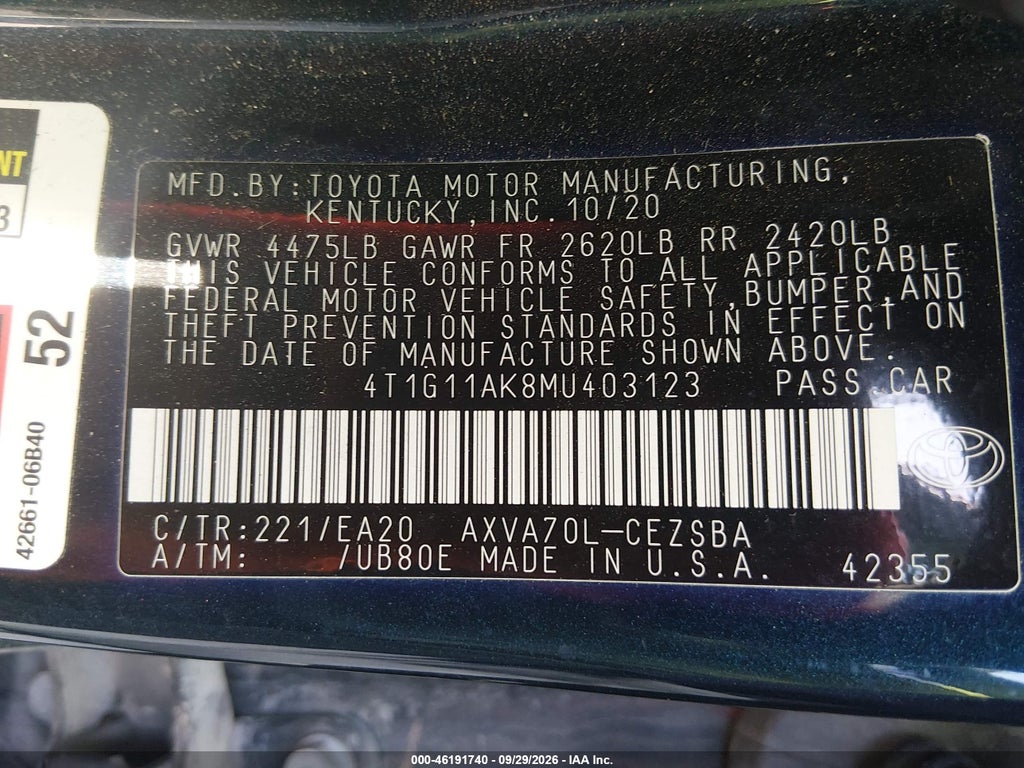 2021 Toyota Camry SE photo 9