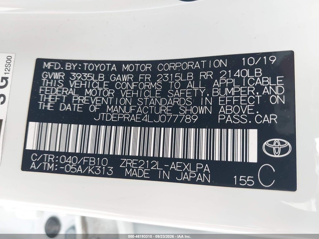 2020 Toyota Corolla LE photo 9