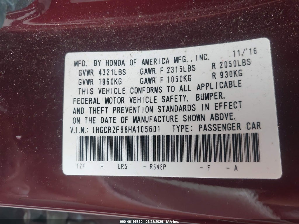 2017 Honda Accord EX-L photo 9