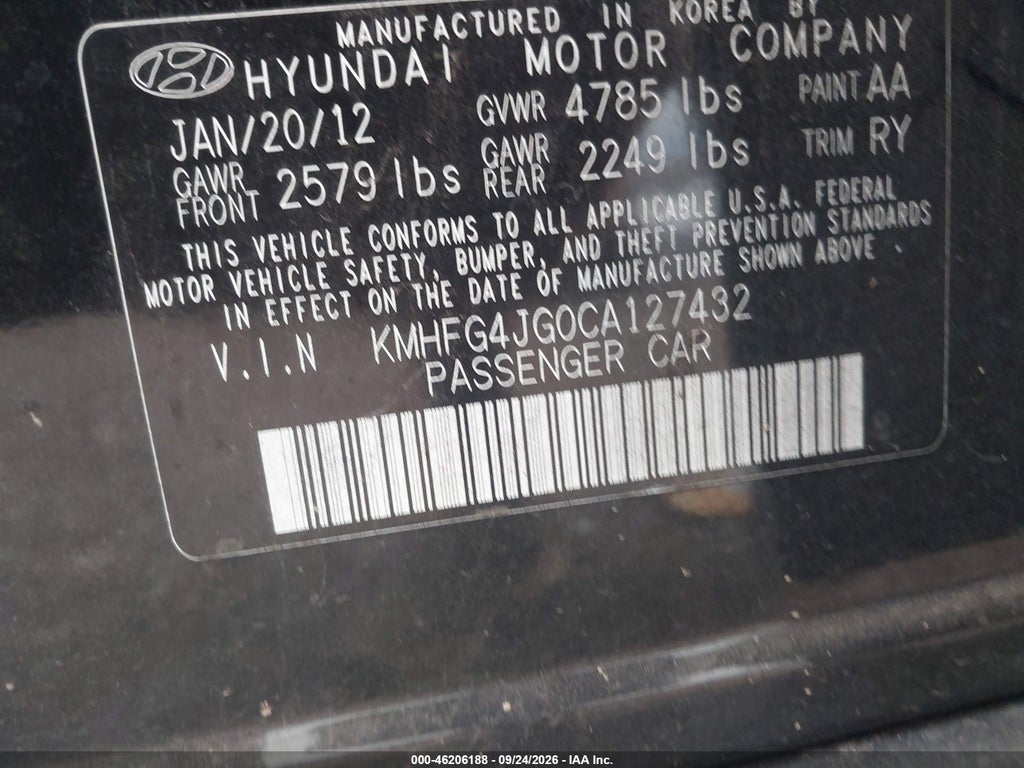 2012 Hyundai Azera photo 9