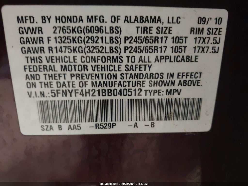 2011 Honda Pilot LX photo 9