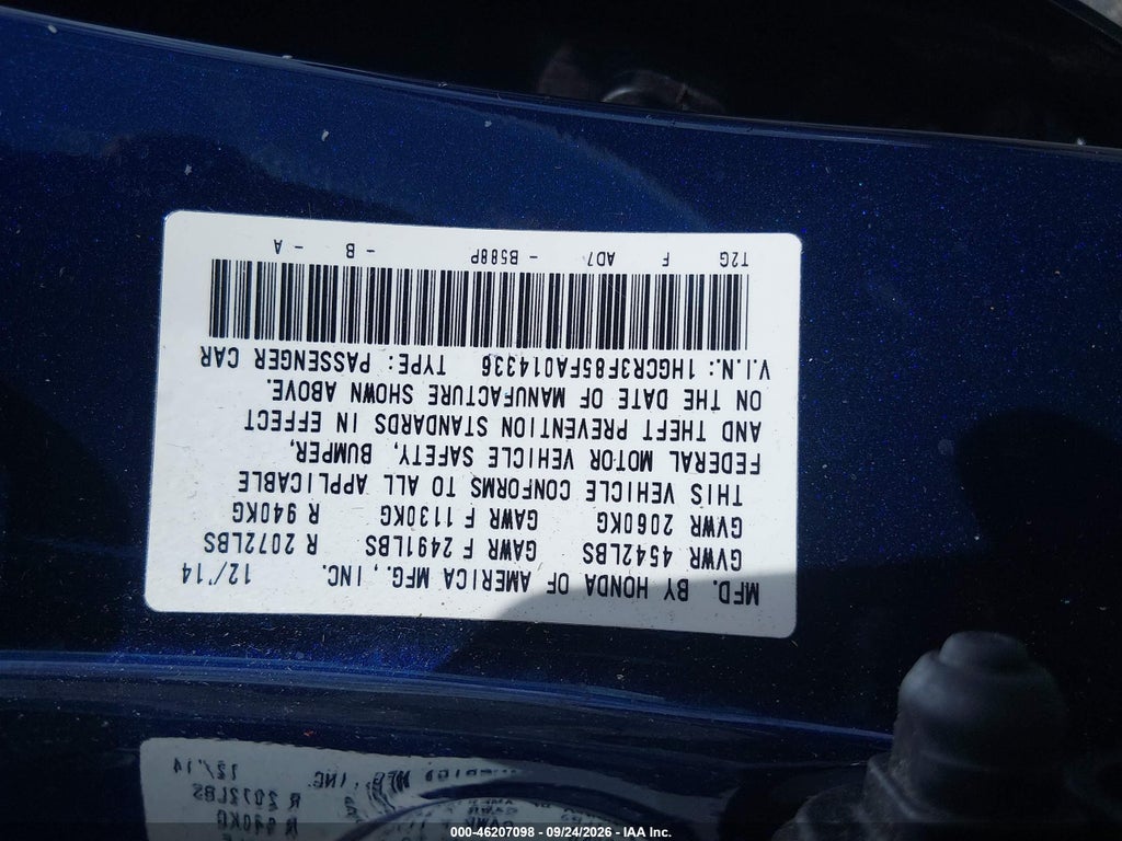 2015 Honda Accord EX-L/EX-L V-6 photo 9