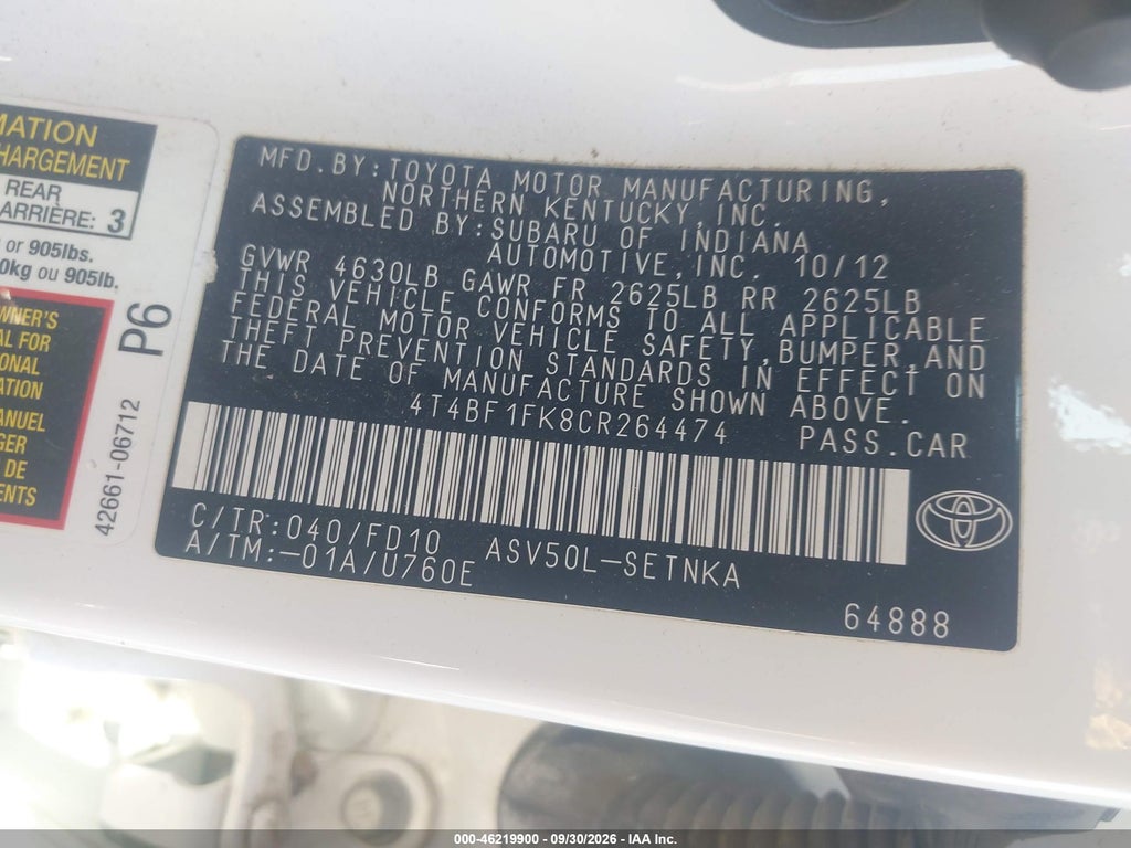 2012 Toyota Camry LE photo 9
