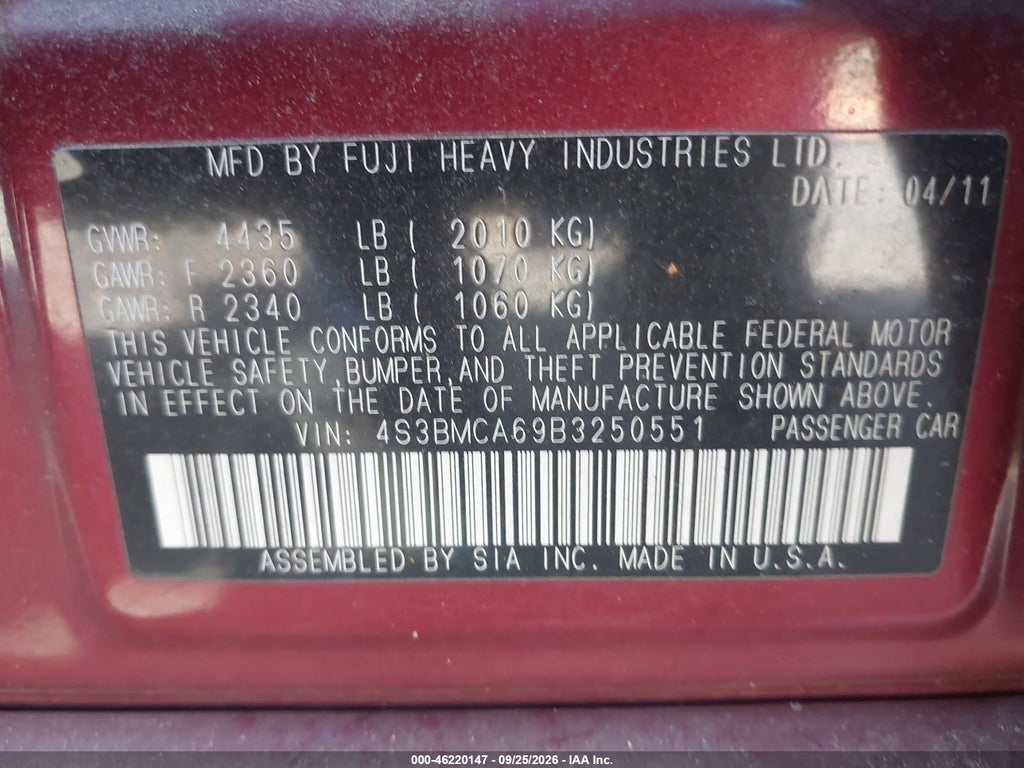 2011 Subaru Legacy 2.5I photo 9