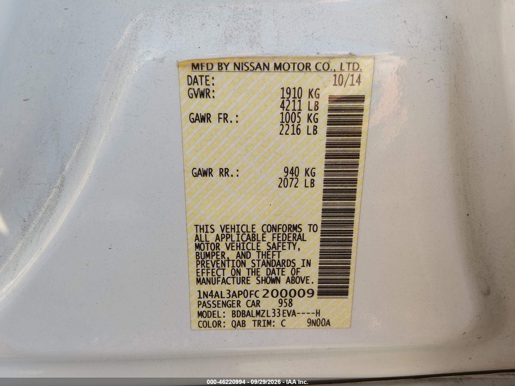 2015 Nissan Altima 2.5 SV photo 9