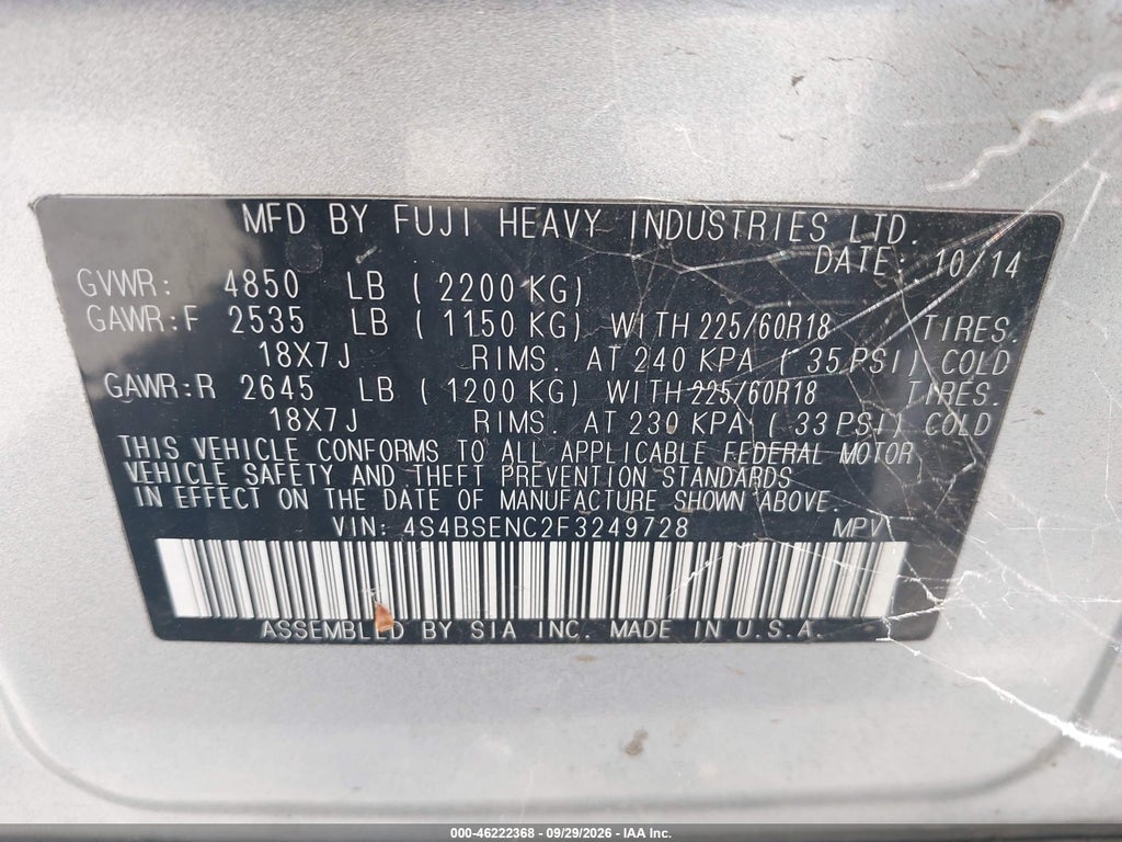 2015 Subaru Outback 3.6R Limited photo 9