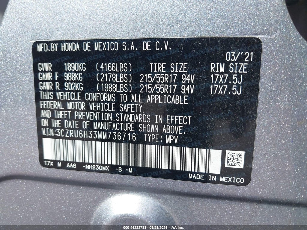2021 Honda HR-V AWD LX photo 9