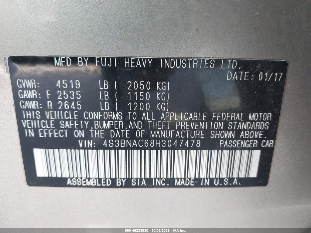2017 Subaru Legacy 2.5I Premium photo 9