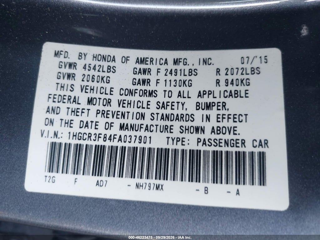 2015 Honda Accord EX-L V-6 photo 9