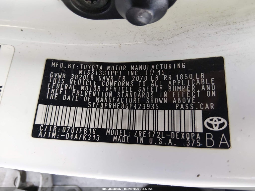 2016 Toyota Corolla LE ECO photo 9