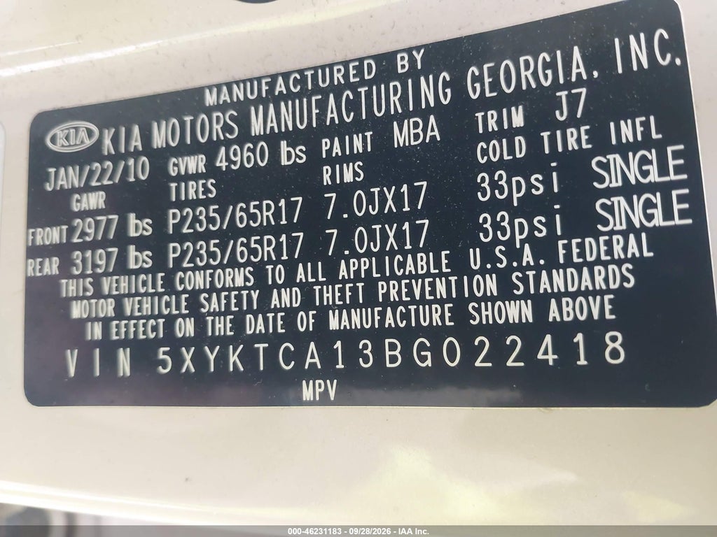 2011 Kia Sorento LX photo 9