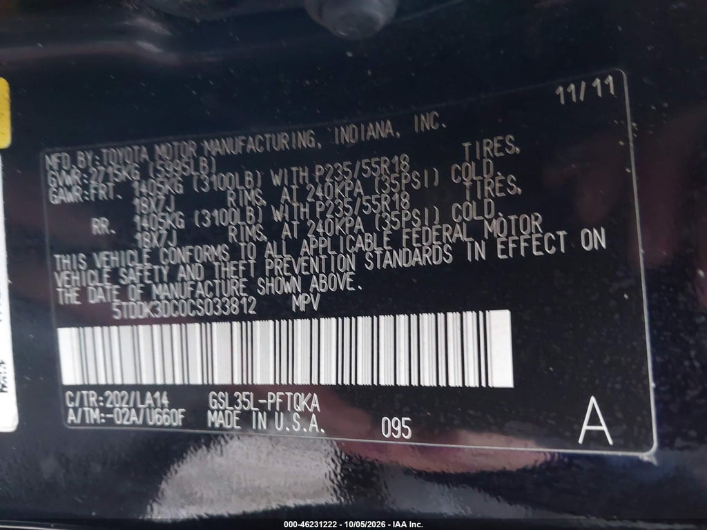 2012 Toyota Sienna Limited 7 Passenger photo 9