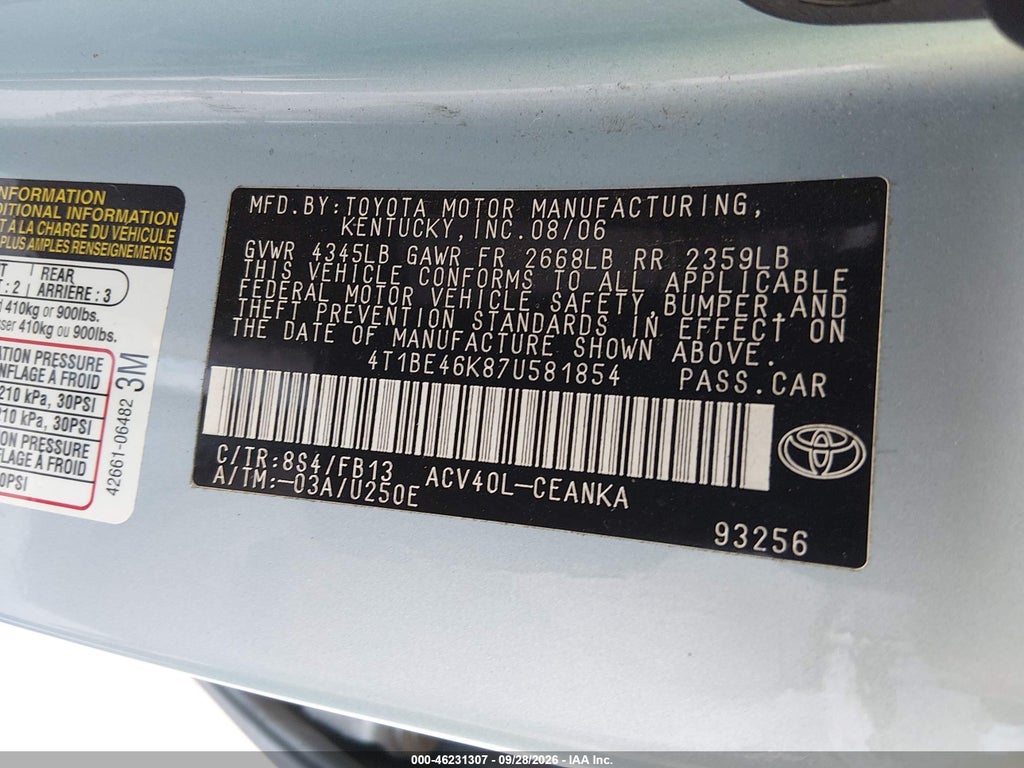 2007 Toyota Camry LE photo 9