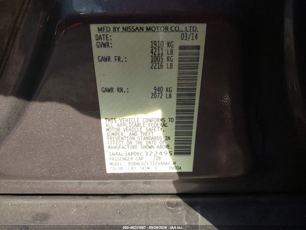 2014 Nissan Altima 2.5 SV photo 9